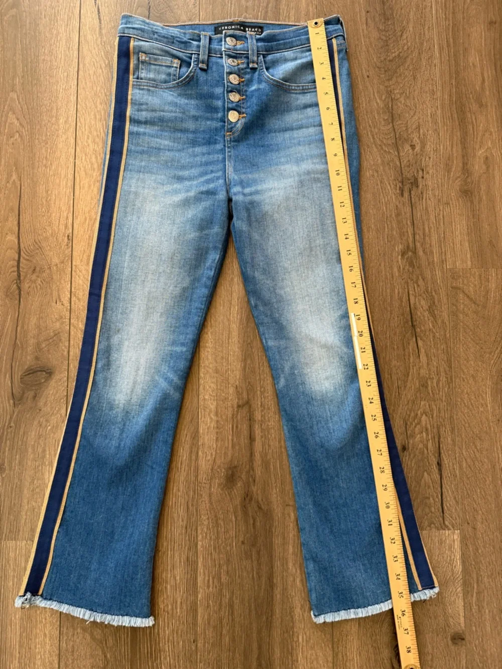 Veronica Beard Jeans 26 High Rise Side Stripe Raw Hem Designer Denim - Picture 9 of 10